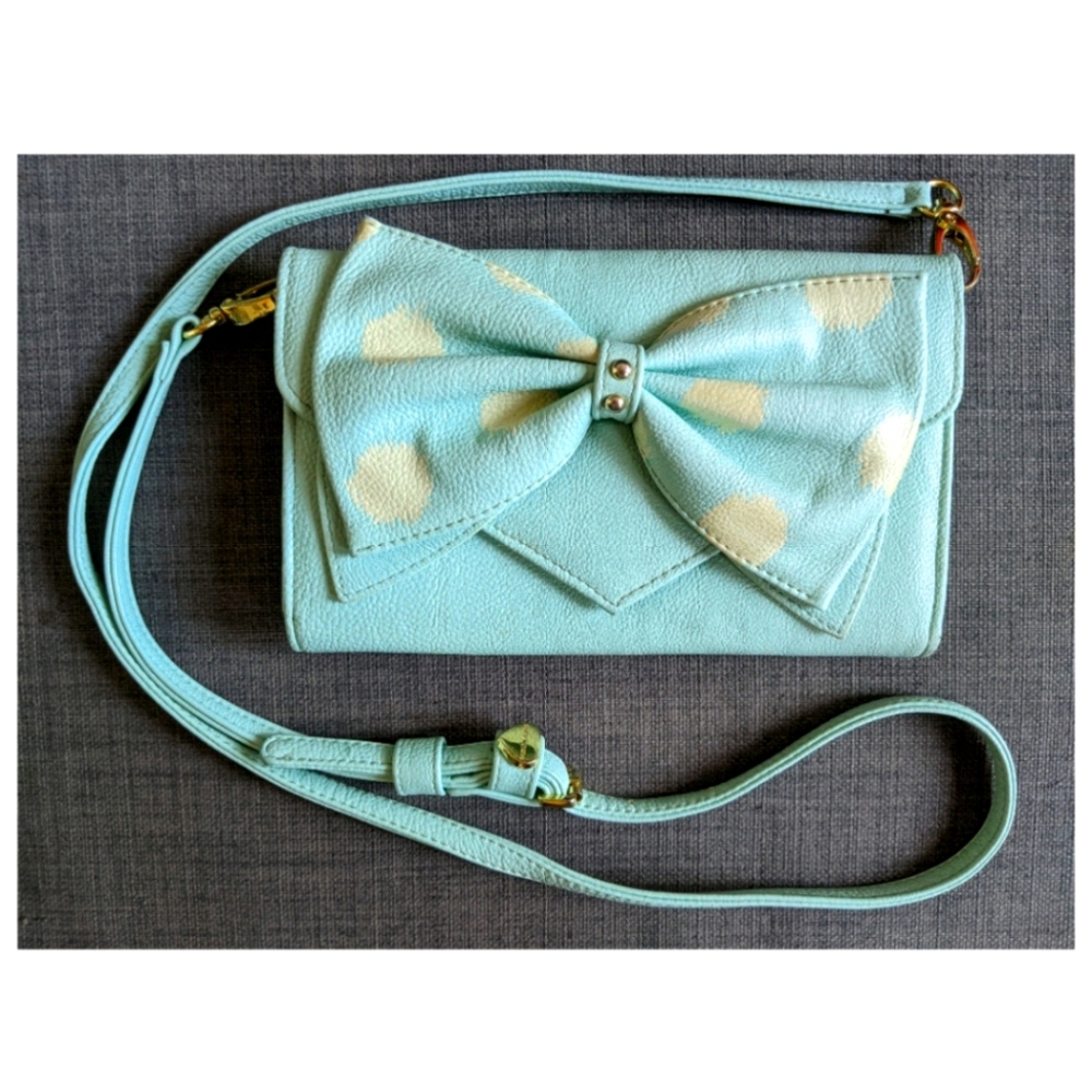 Betsey Johnson Mirrored Purse Blue With Polkadots
